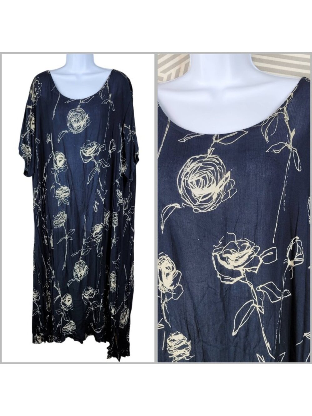 Gauze Maxi Shirt Dress Floral XL 1X 2X Lightweight Flowy Maxi Alt Black Vintage